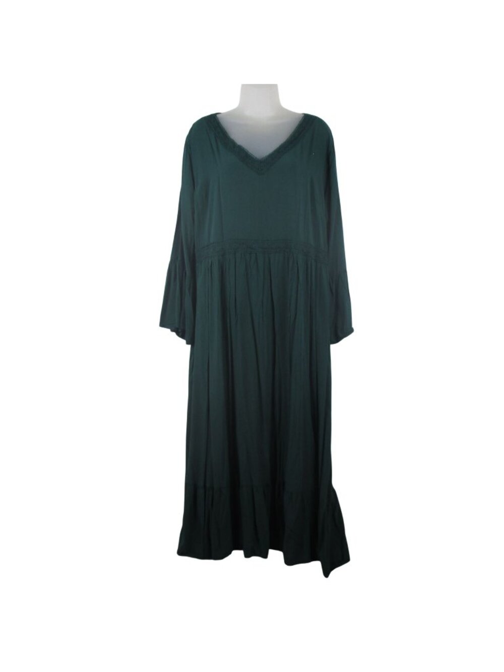 Rusttydustty Teal Maxi Dress With Crochet Details & Bell Sleeves 3XL Bohemian